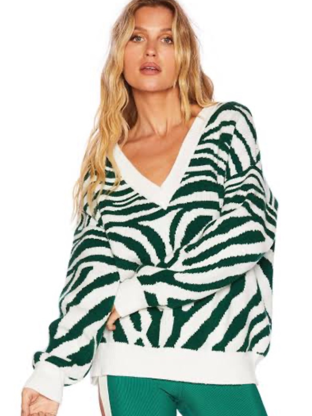 Beach Riot Oversized Joey Sweater in Verdant Zebra Stripe Size Medium